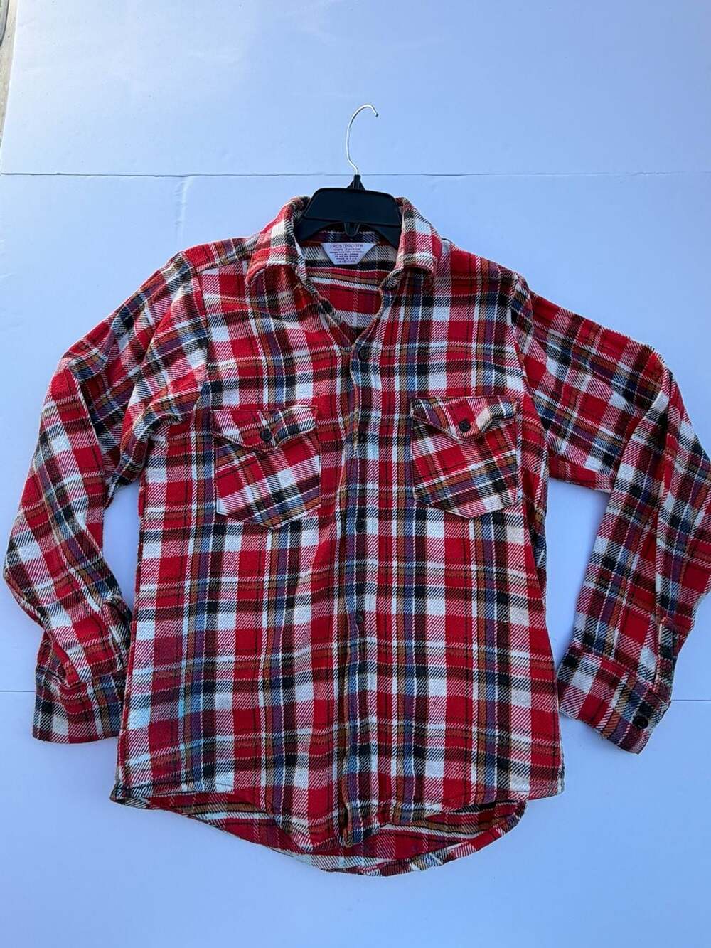 Vintage Frostproof 100% Cotton Red Plaid Flannel Button Up Shirt Size 14-S-14.5
